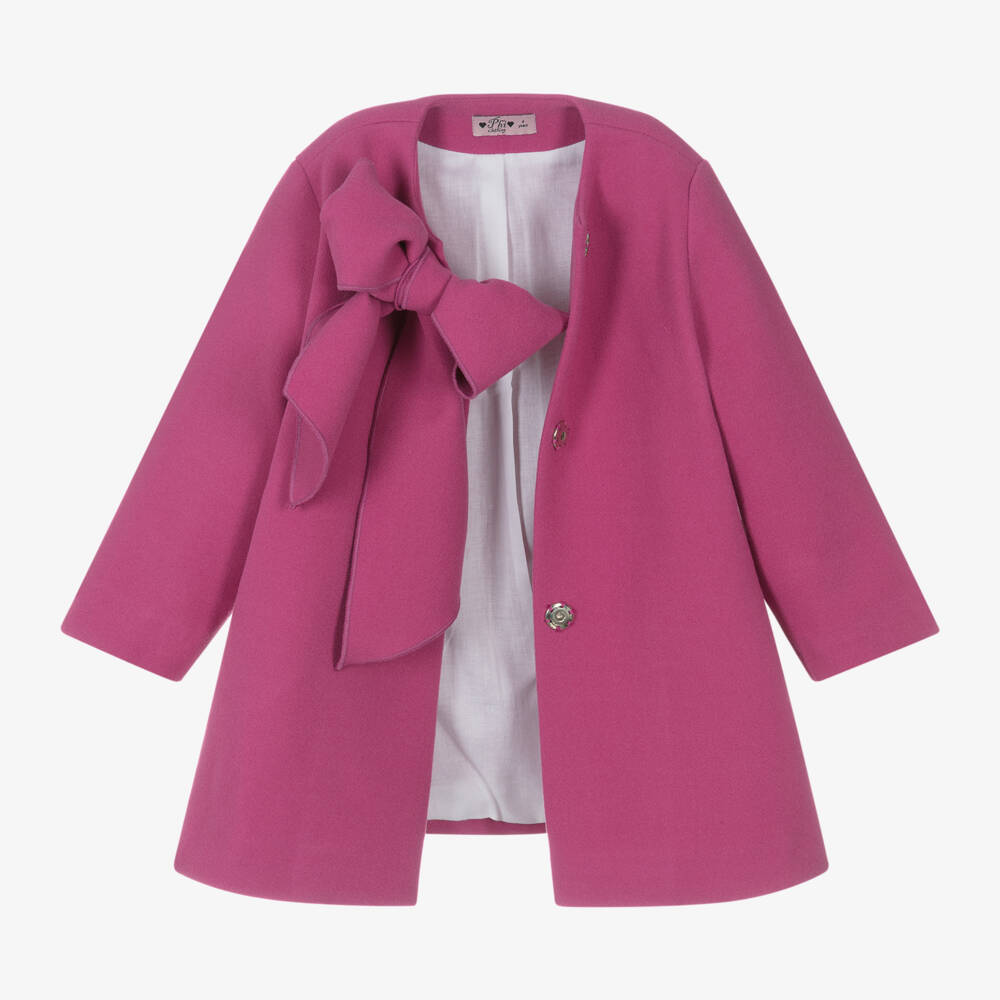 Phi Clothing-Girls Elegant Pink Coat with Bow | Childrensalon Outlet