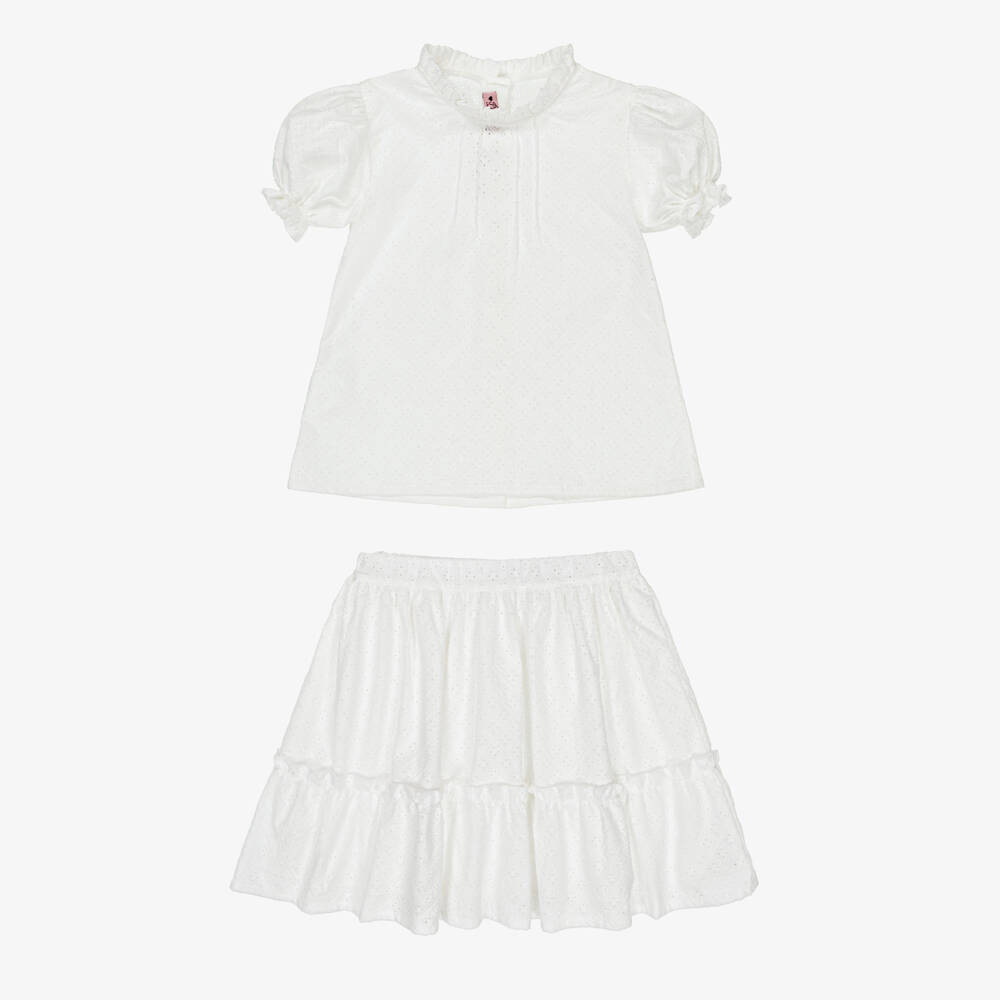 Phi Clothing-Girls Elegant White Embroidered Skirt Duo | Childrensalon Outlet