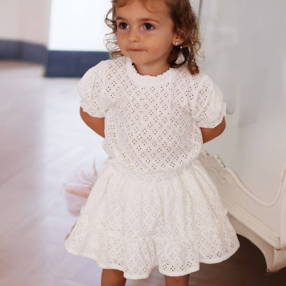 Phi Clothing-Girls Elegant White Embroidered Skirt Duo | Childrensalon Outlet