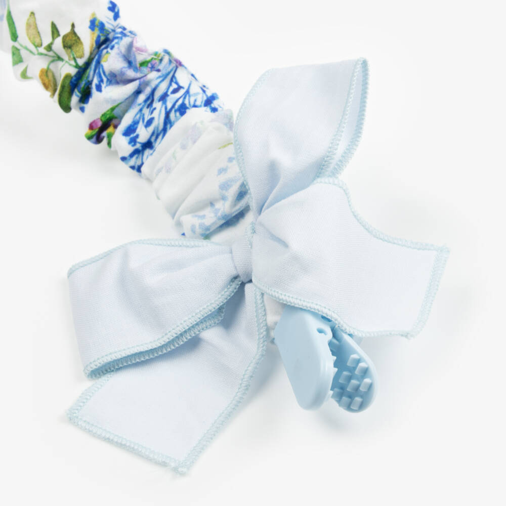 Phi Clothing-Girls Floral Blue and White Pacifier Clip | Childrensalon Outlet