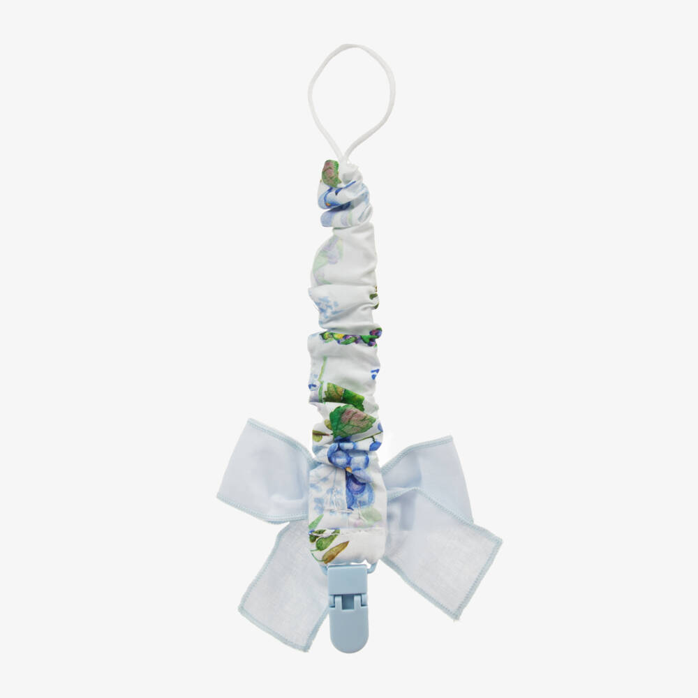 Phi Clothing-Girls Floral Blue and White Pacifier Clip | Childrensalon Outlet