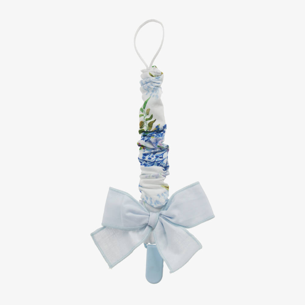 Phi Clothing-Girls Floral Blue and White Pacifier Clip | Childrensalon Outlet