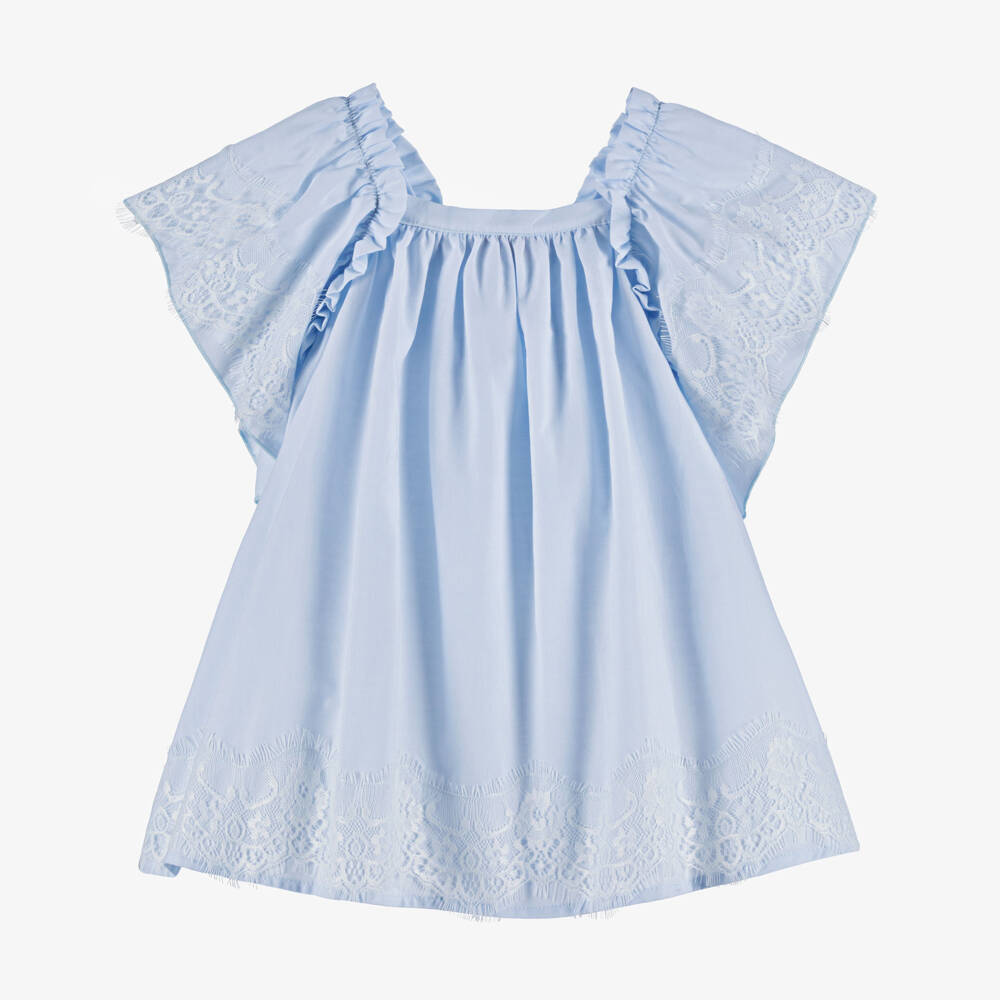 Phi Clothing-فستان دانتيل وقطن للبنات بأكمام متموجة | Childrensalon Outlet