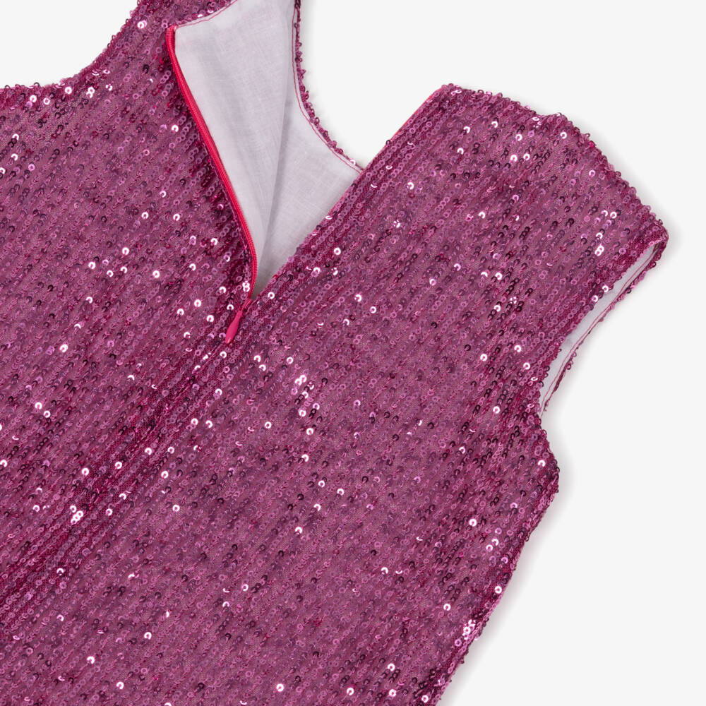 Phi Clothing-Girls Fuchsia Pink Sequin Dress with Black Velvet Bows | Childrensalon Outlet