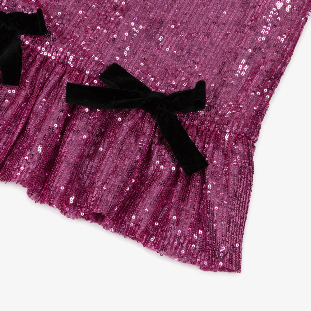 Phi Clothing-Girls Fuchsia Pink Sequin Dress with Black Velvet Bows | Childrensalon Outlet