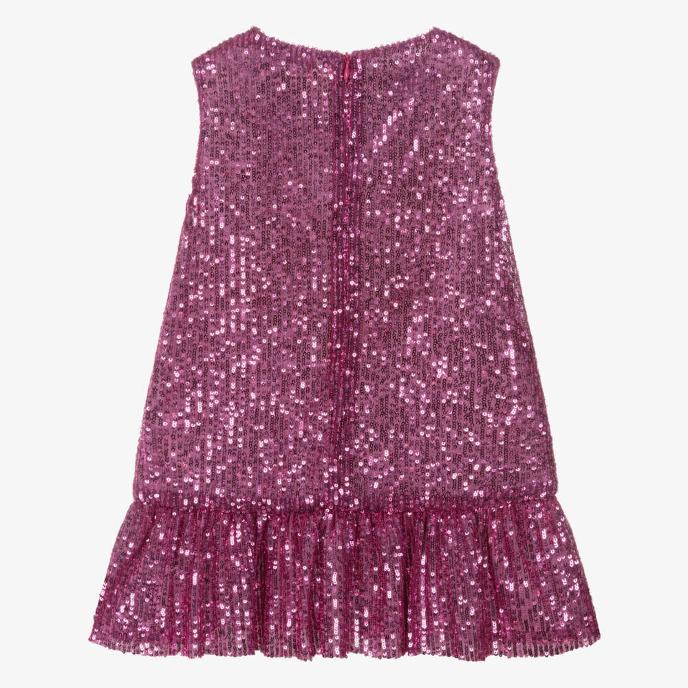 Phi Clothing-Girls Fuchsia Pink Sequin Dress with Black Velvet Bows | Childrensalon Outlet