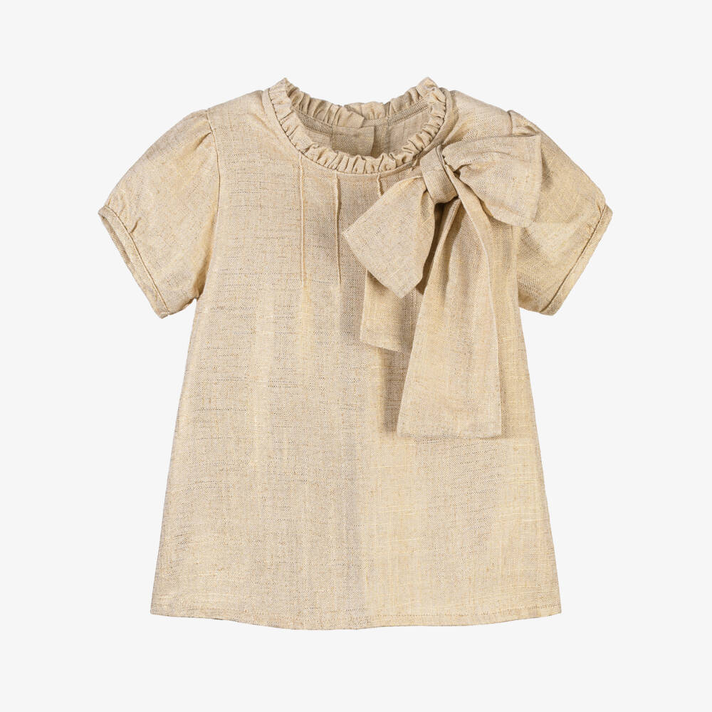 Phi Clothing-Girls Gold Blouse with Ruffle Collar & Bow | Childrensalon Outlet