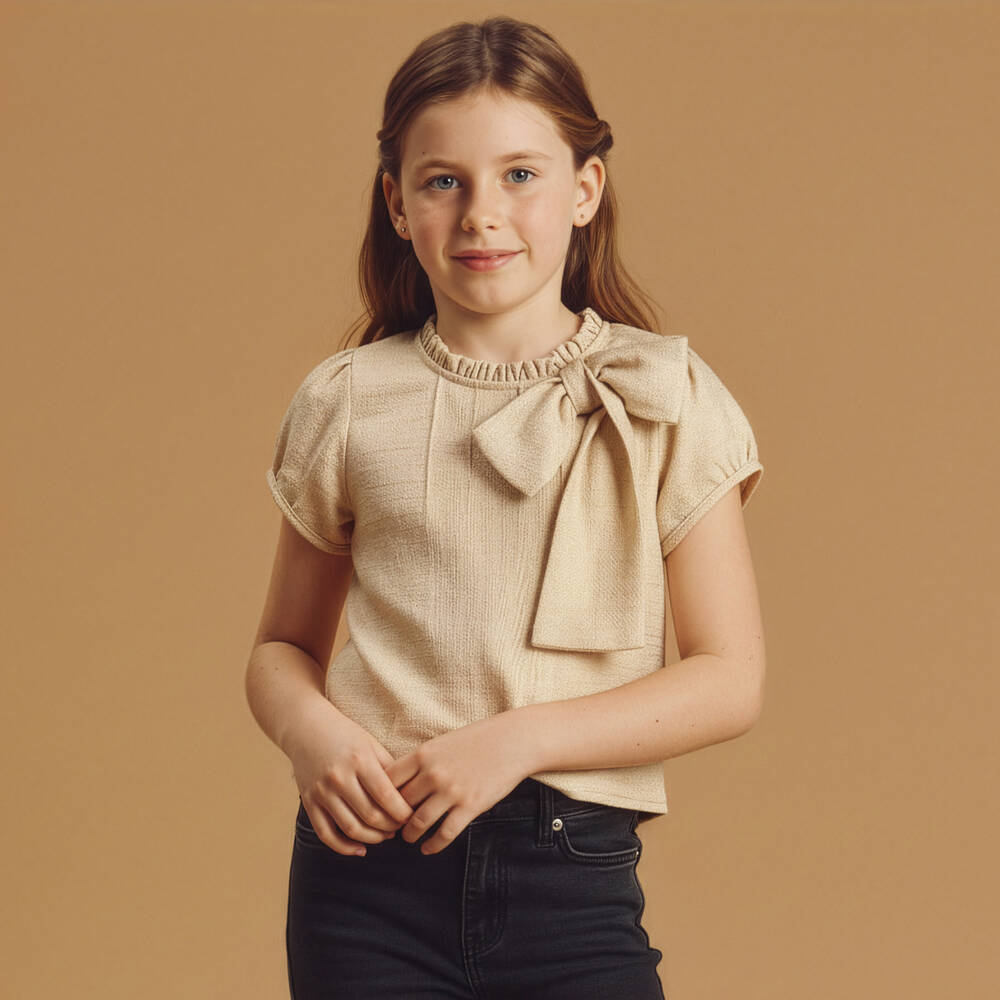 Phi Clothing-Girls Gold Blouse with Ruffle Collar & Bow | Childrensalon Outlet