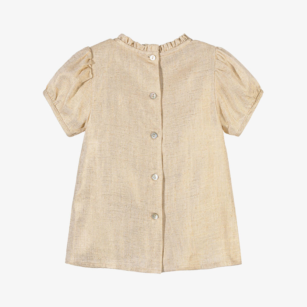 Phi Clothing-Girls Gold Blouse with Ruffle Collar & Bow | Childrensalon Outlet