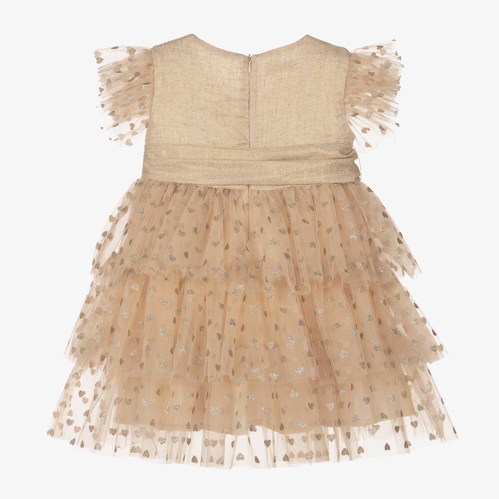 Phi Clothing-Girls Gold Hearts Tulle Dress | Childrensalon Outlet