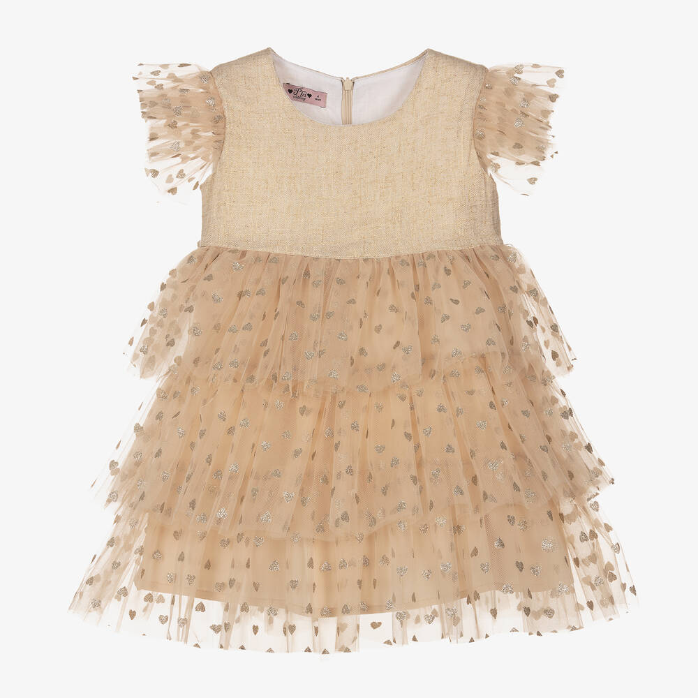 Phi Clothing-Girls Gold Hearts Tulle Dress | Childrensalon Outlet