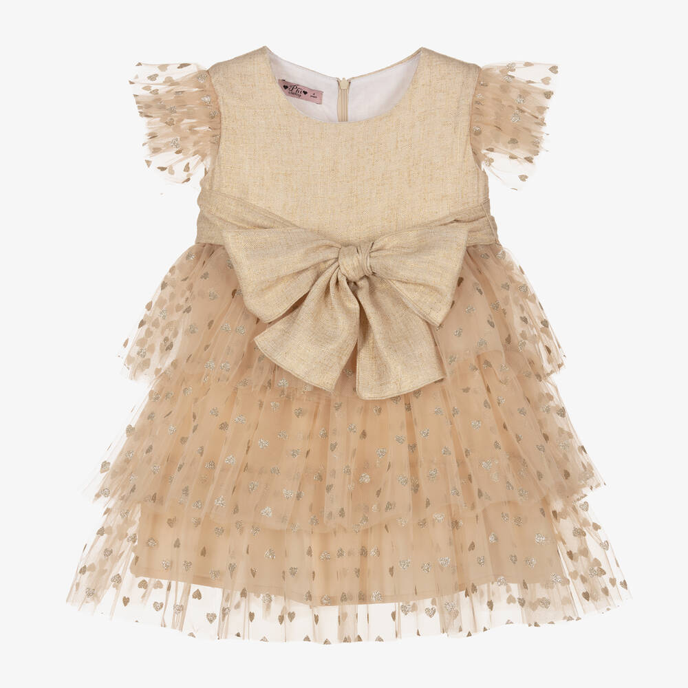 Phi Clothing-Girls Gold Hearts Tulle Dress | Childrensalon Outlet
