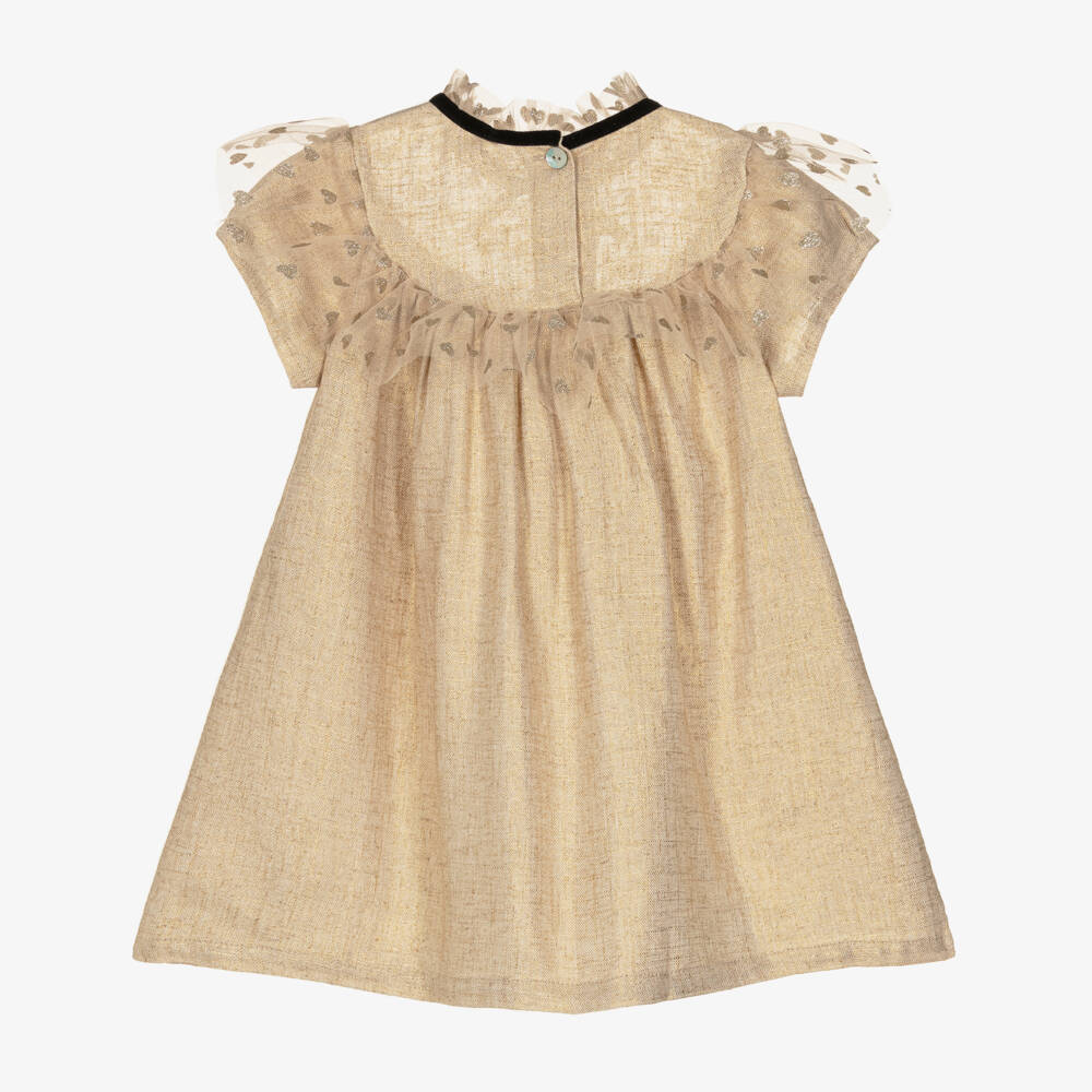 Phi Clothing-Girls Gold Shimmer Linen Dress | Childrensalon Outlet