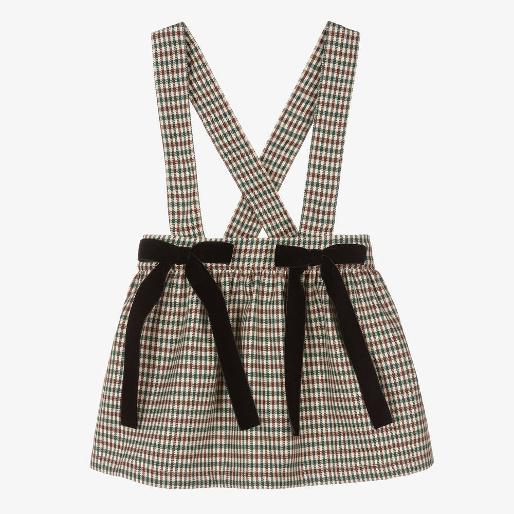 Phi Clothing - Girls Green & Brown Check Skirt | Childrensalon