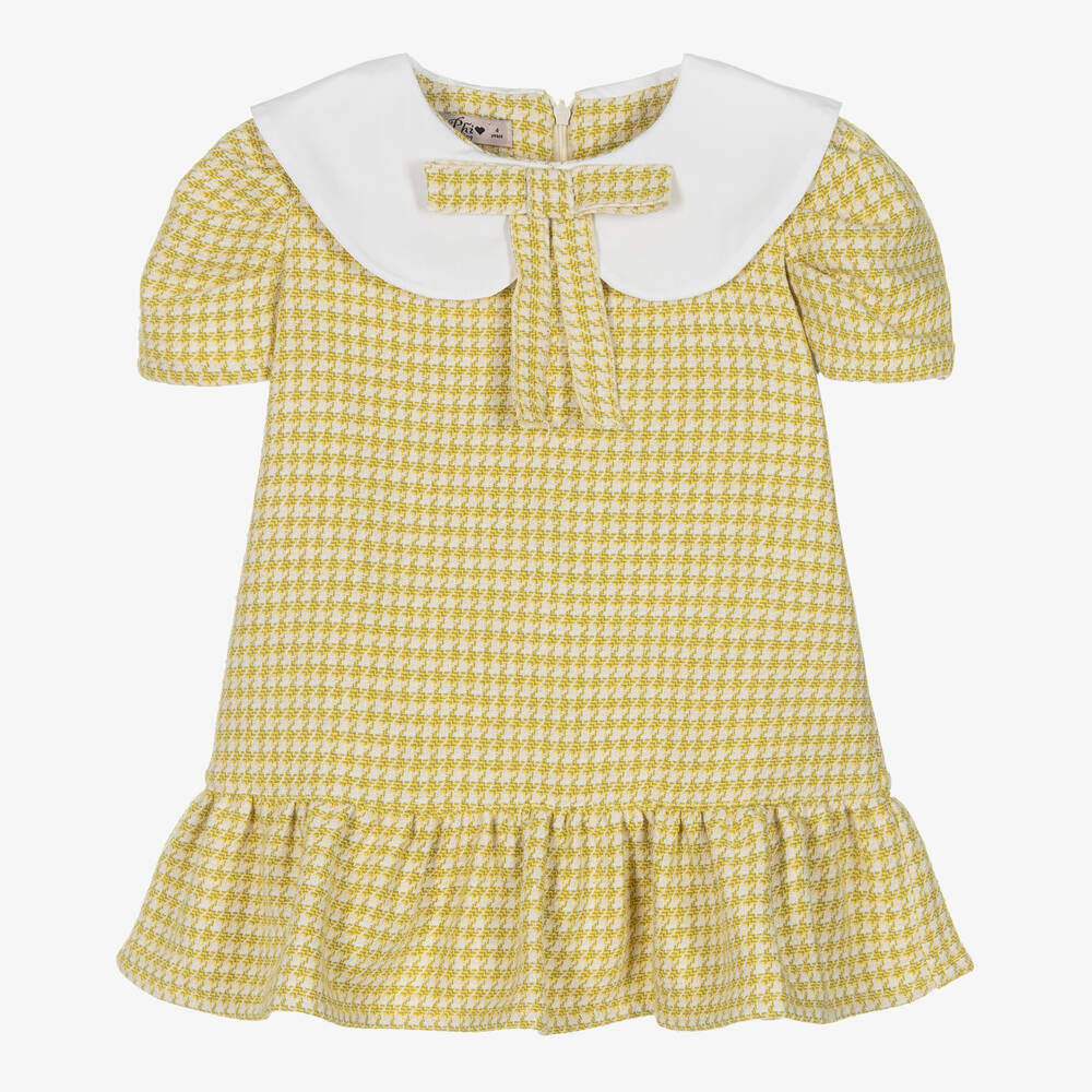 Phi Clothing - Girls Green Cotton Houndstooth Dress | Childrensalon