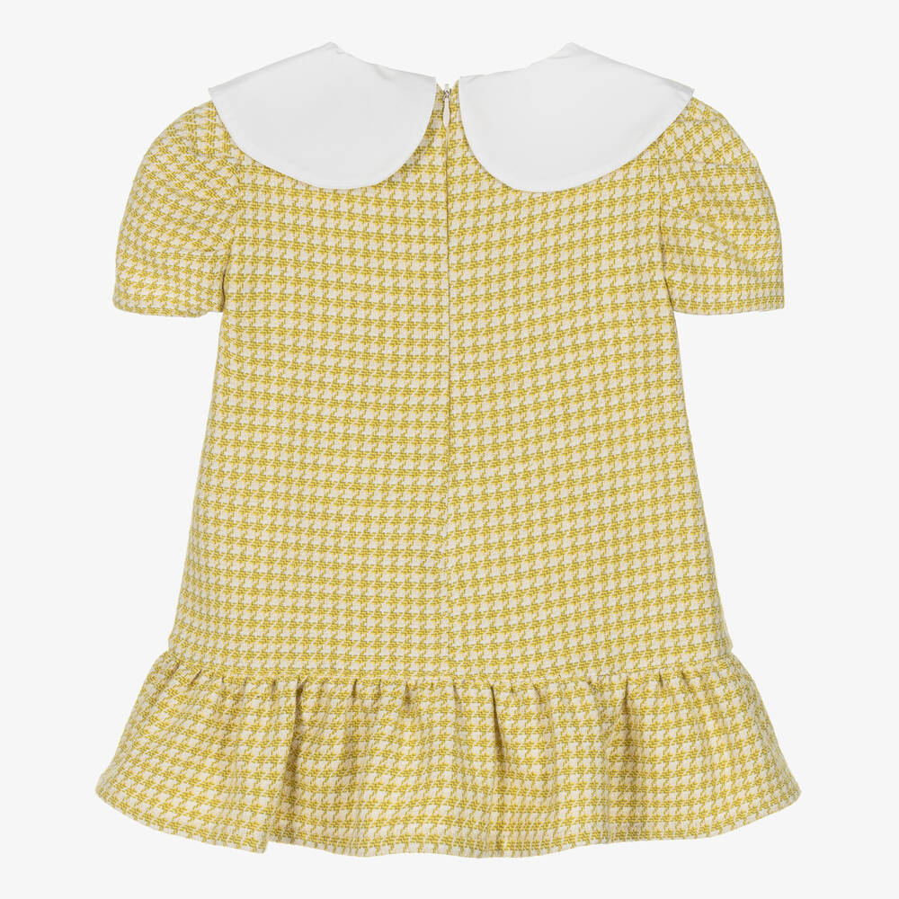 Phi Clothing-فستان مزيج قطن لون أخضر وعاجي | Childrensalon Outlet