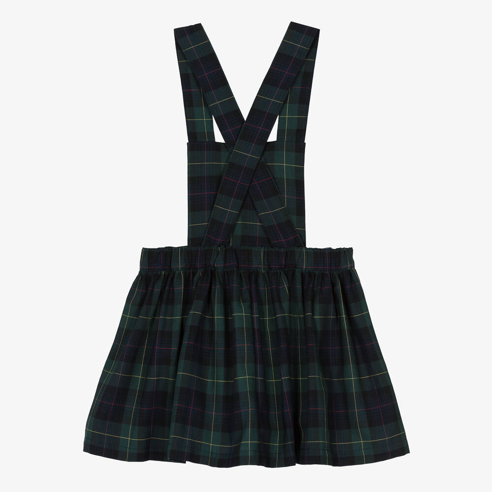 Phi Clothing Girls Green Cotton Tartan Pinafore Dress