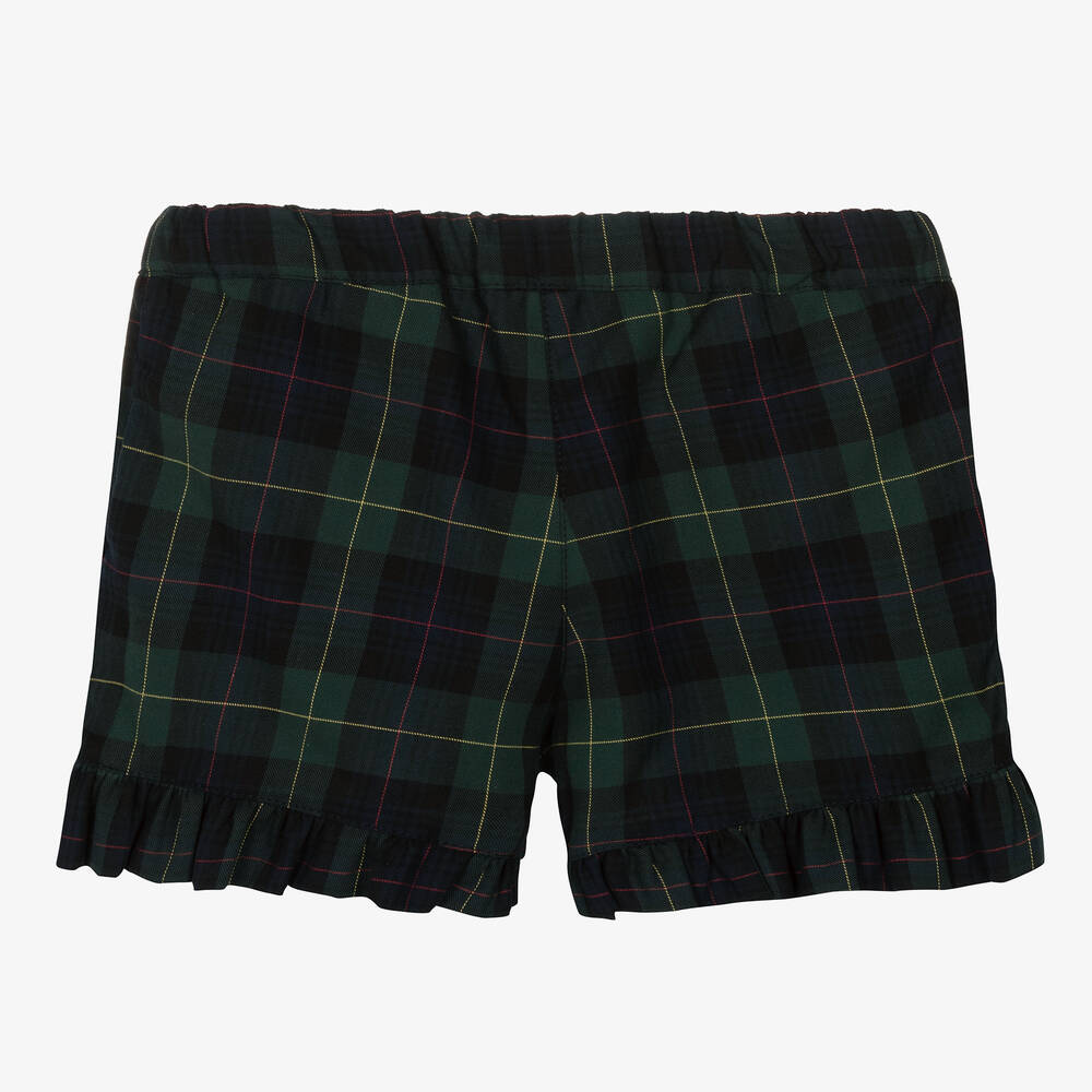 Phi Clothing Girls Green Cotton Tartan Shorts Childrensalon Outlet