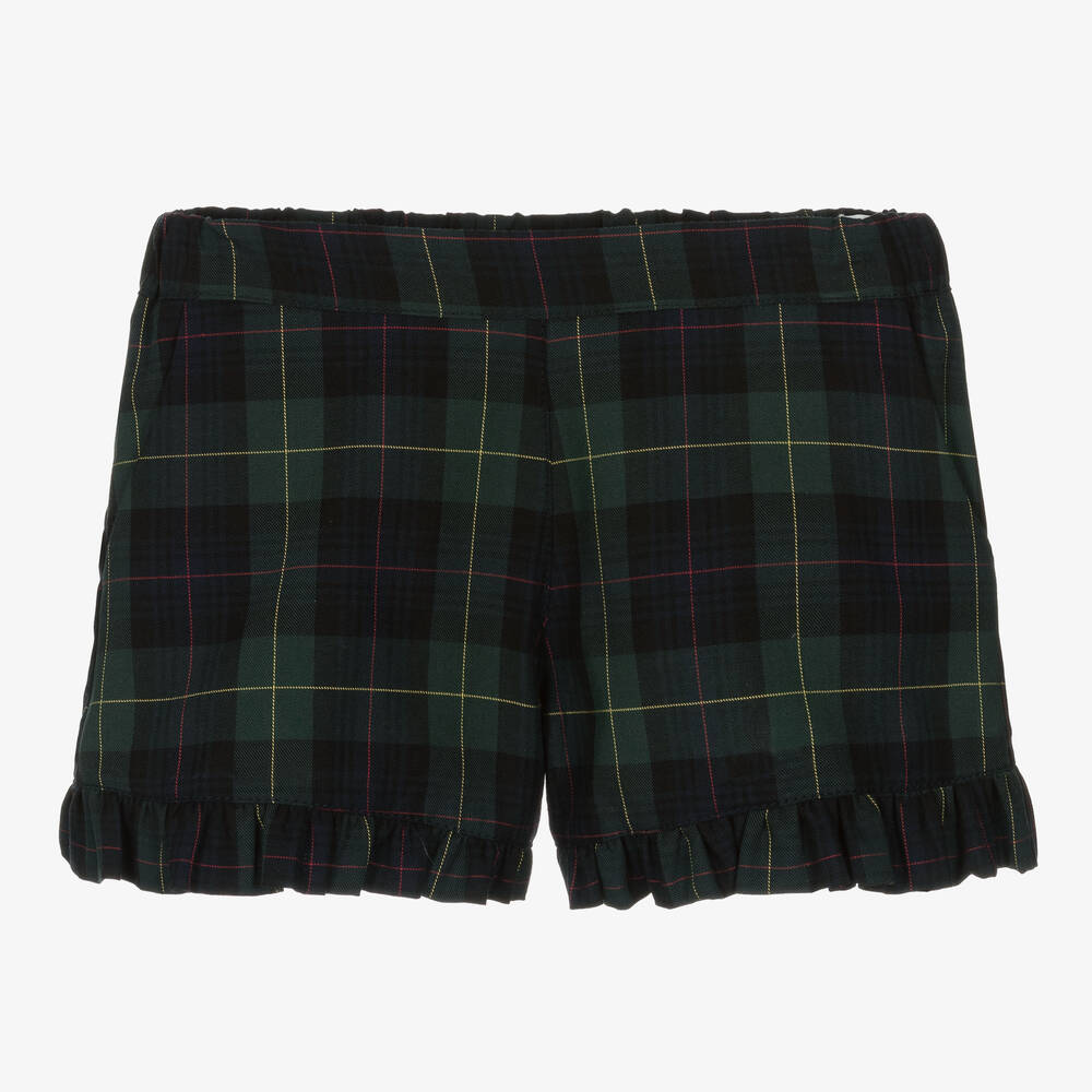 Phi Clothing - Girls Green Cotton Tartan Shorts | Childrensalon