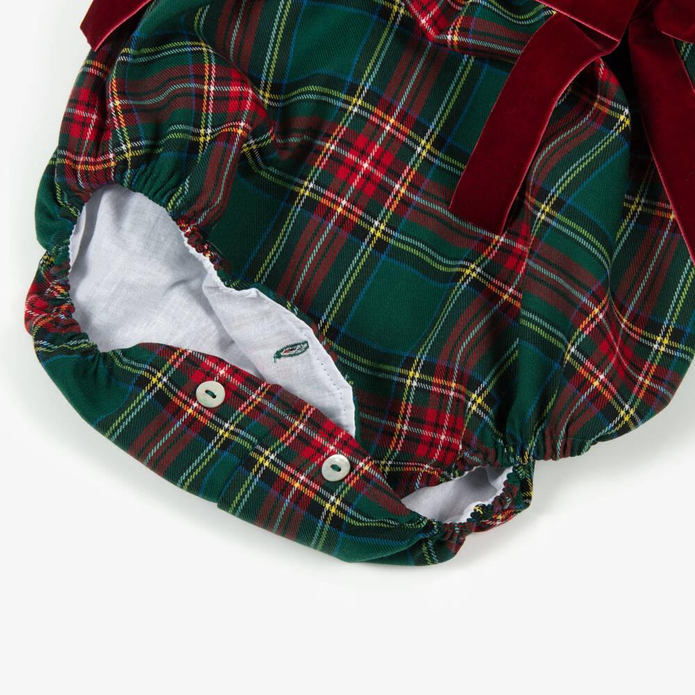 Phi Clothing-Girls Green & Red Tartan Shortie with Red Velvet Bows | Childrensalon Outlet