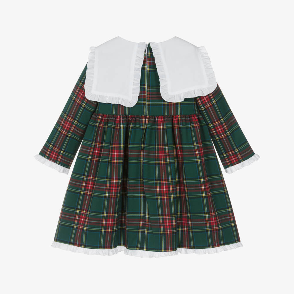 Phi Clothing-Girls Green Tartan Dress with White Collar | Childrensalon Outlet