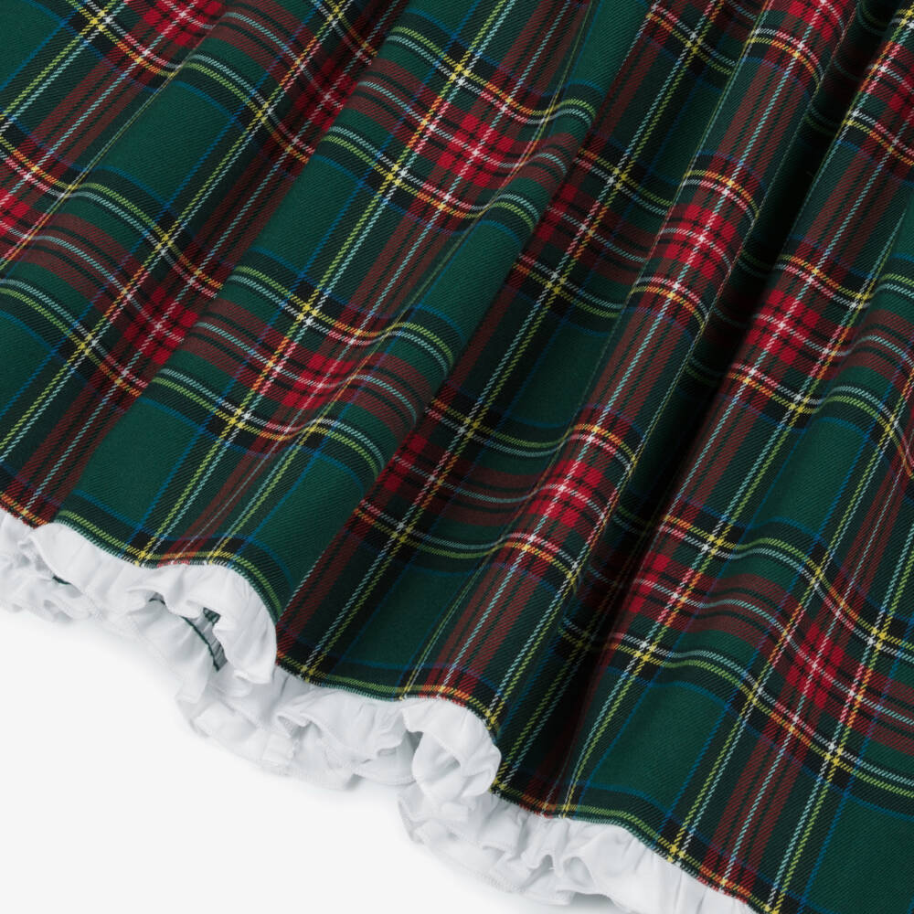 Phi Clothing-Girls Green Tartan Dress with White Collar | Childrensalon Outlet