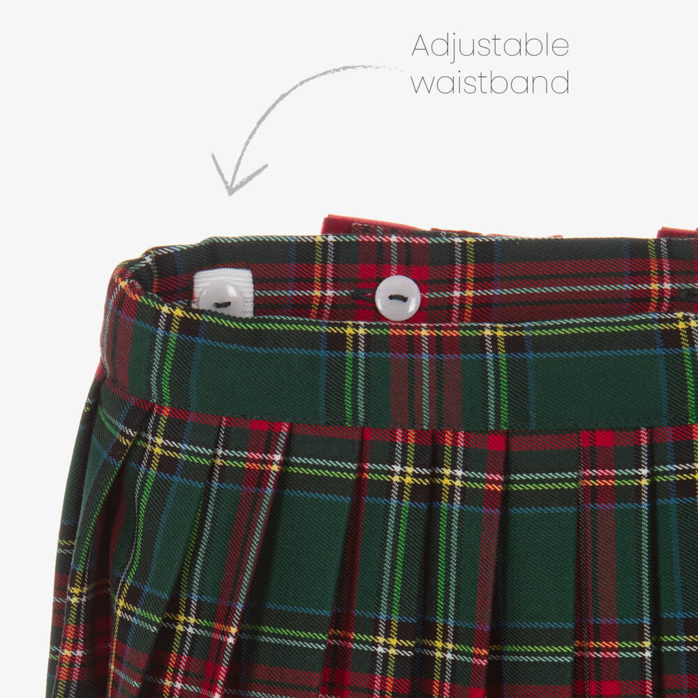 Phi Clothing-Girls Green Tartan Pleated Skirt with Red Velvet Bows | Childrensalon Outlet