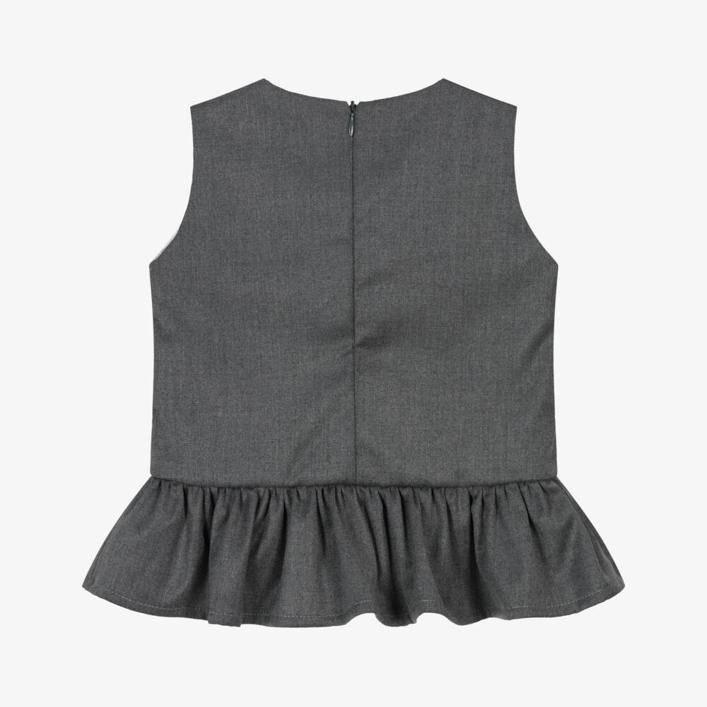 Phi Clothing-Girls Grey Dress with Velvet Bows | Childrensalon Outlet