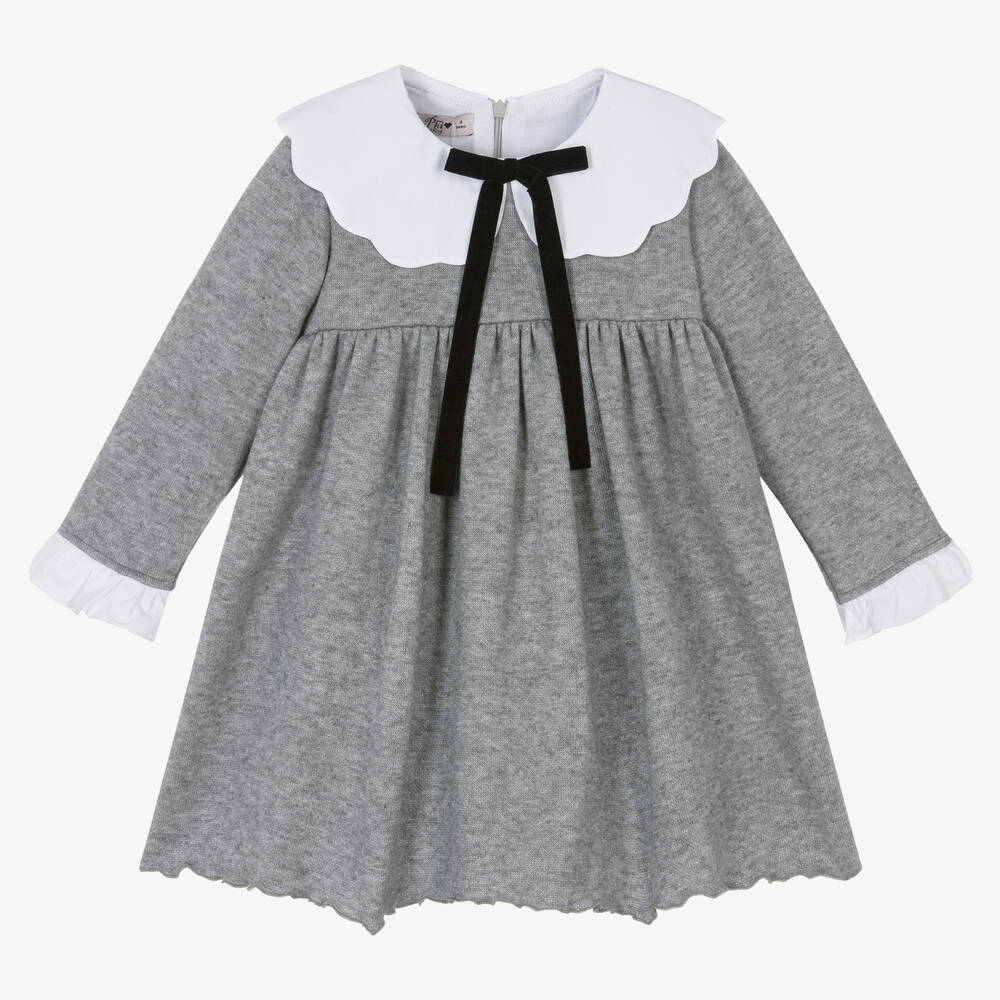 Phi Clothing - Girls Grey Knitted Viscose Dress | Childrensalon