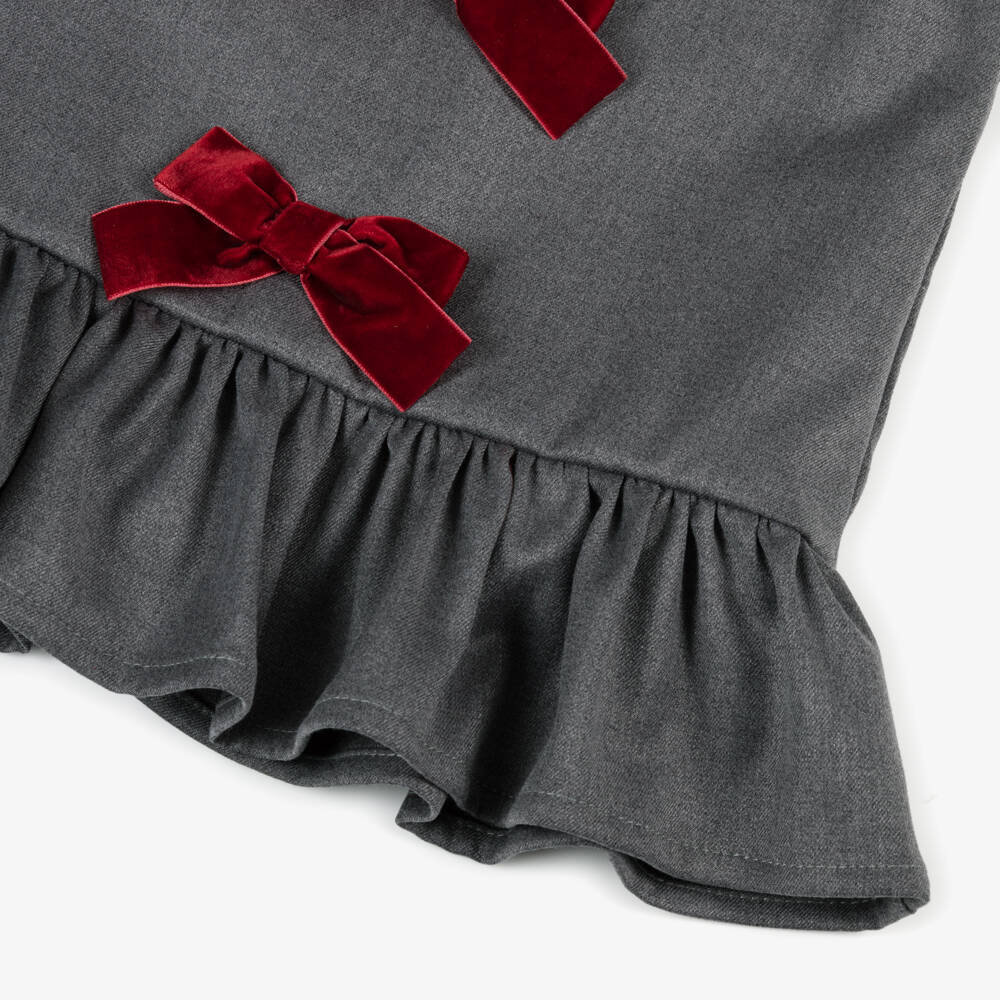 Phi Clothing-فستان رمادي للبنات مع فيونكات مخملية | Childrensalon Outlet