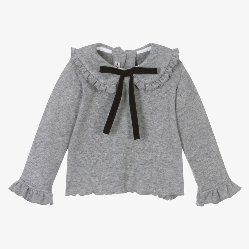 Phi Clothing - Girls Grey Ruffle Knit Sweater | Childrensalon