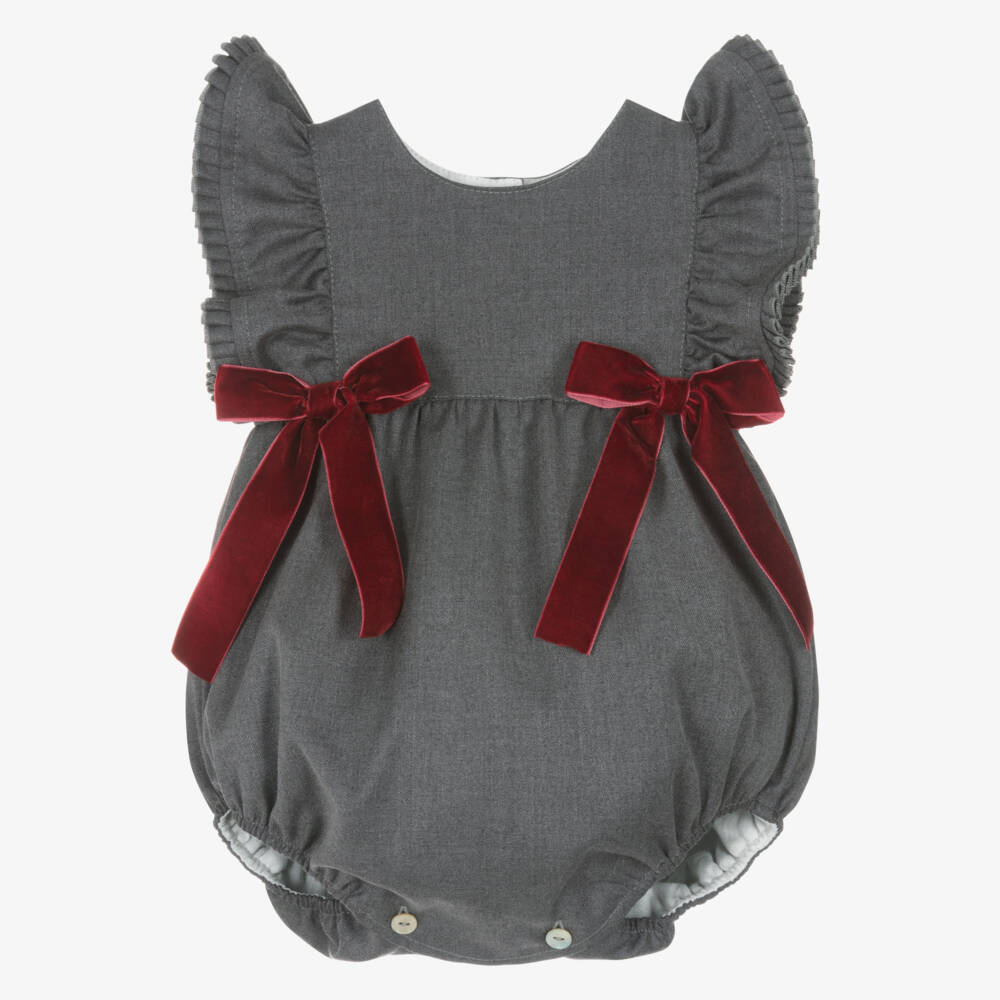 Phi Clothing-Girls Grey Shortie with Burgundy Red Velvet Bows | Childrensalon Outlet