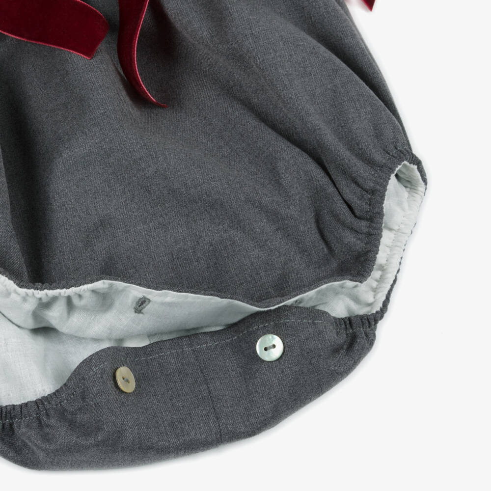 Phi Clothing-Girls Grey Shortie with Burgundy Red Velvet Bows | Childrensalon Outlet