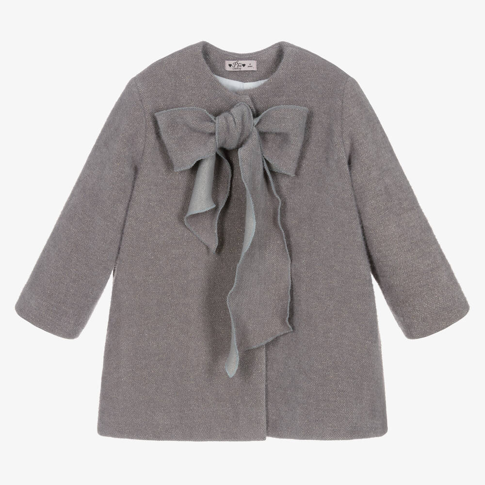 Phi Clothing - Manteau gris scintillant à nœud fille | Childrensalon
