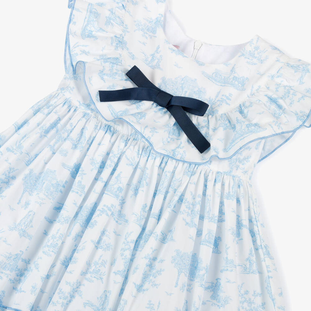 Phi Clothing-Girls Ivory & Azure Toile Dress | Childrensalon Outlet