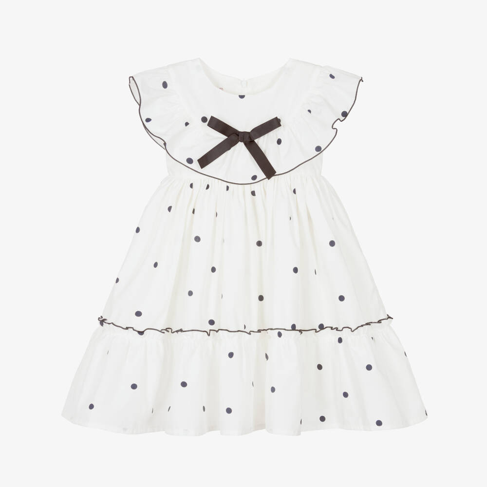 Phi Clothing-Girls Ivory & Black Polka Dot Cotton Dress | Childrensalon Outlet