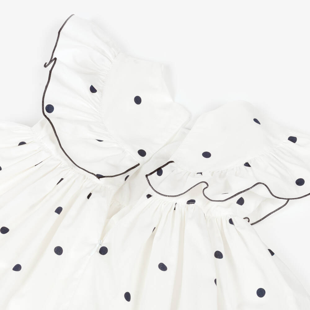 Phi Clothing-Girls Ivory & Black Polka Dot Cotton Dress | Childrensalon Outlet