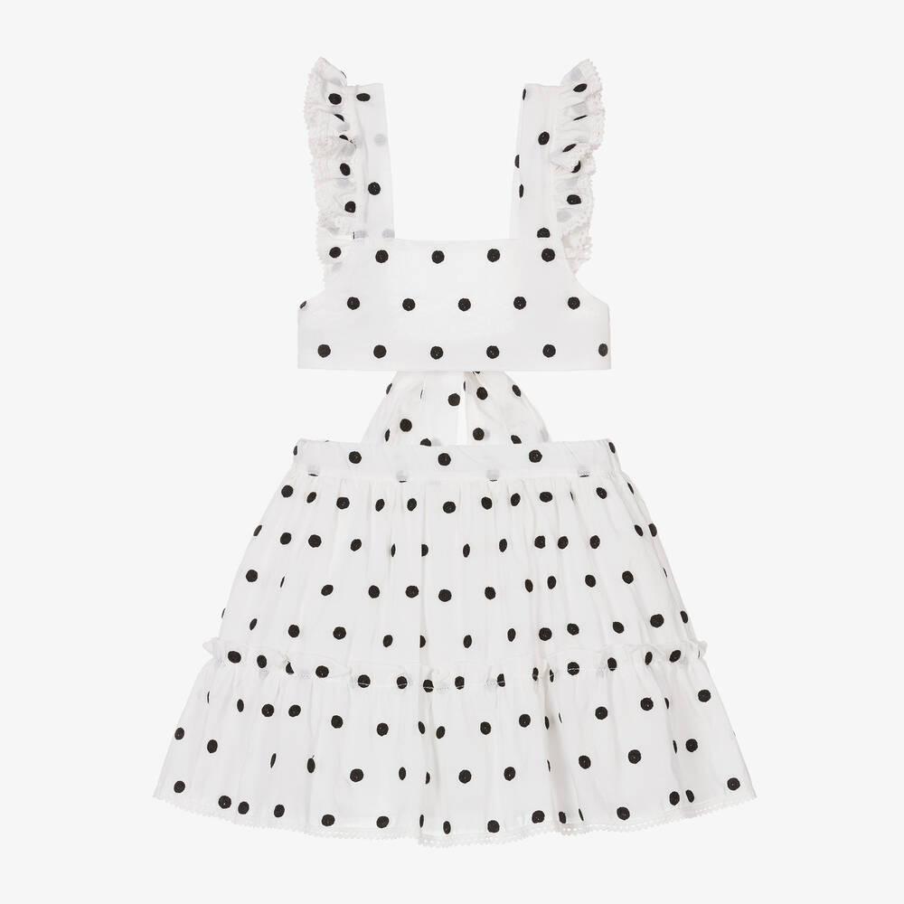 Phi Clothing-Кремовый топ и юбка в горох для девочек | Childrensalon Outlet