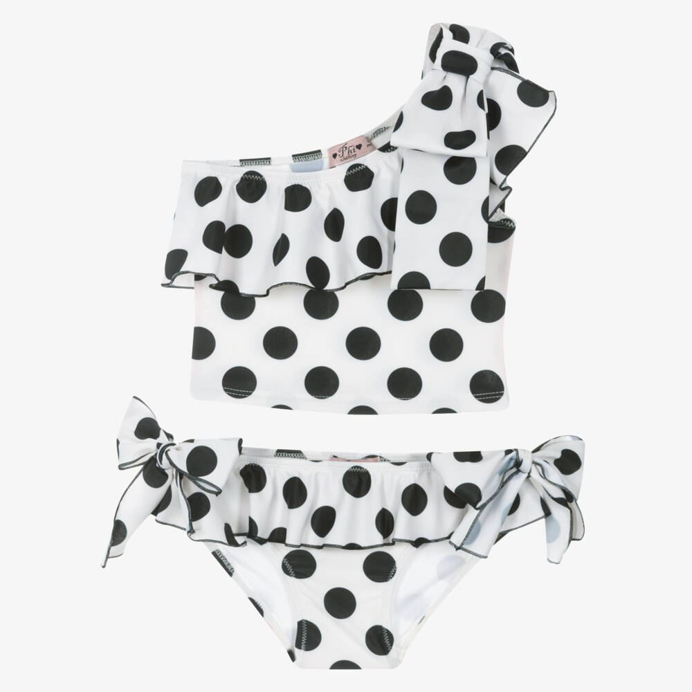 Phi Clothing-Girls Ivory & Black Polka Dot Tankini | Childrensalon Outlet