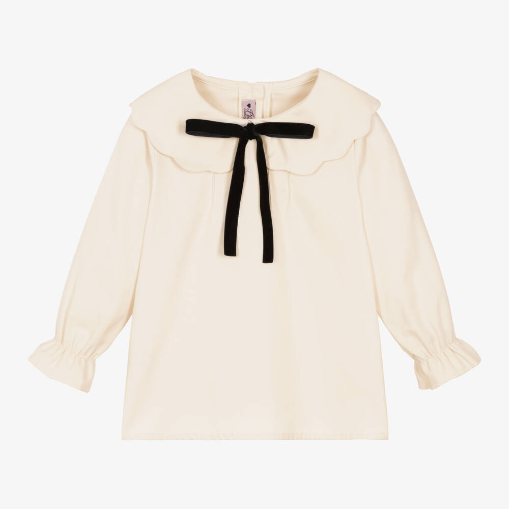Phi Clothing-Girls Ivory Blouse with Bow Neck | Childrensalon Outlet
