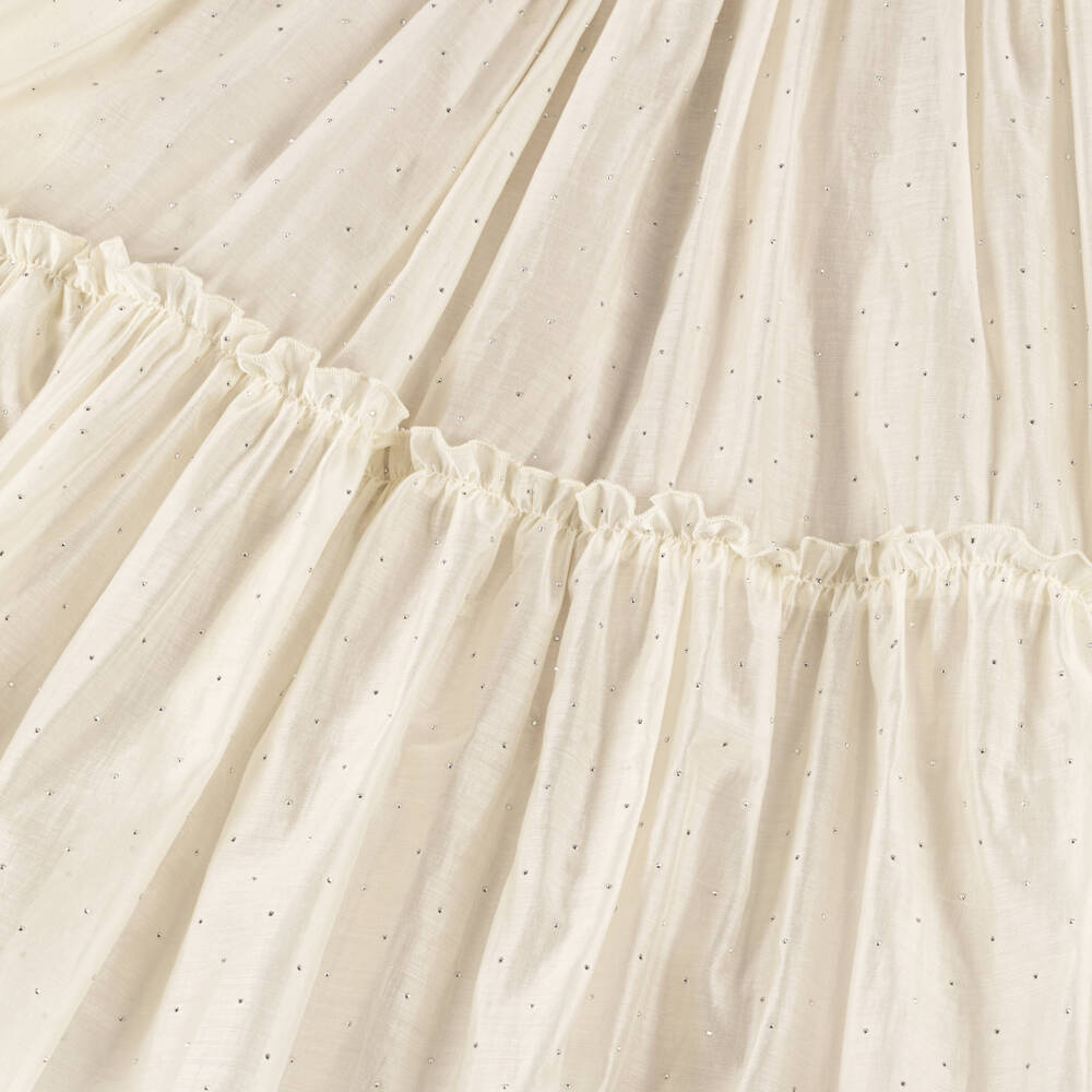 Phi Clothing-Girls Ivory Chiffon & Diamanté Dress with Velvet Bows | Childrensalon Outlet