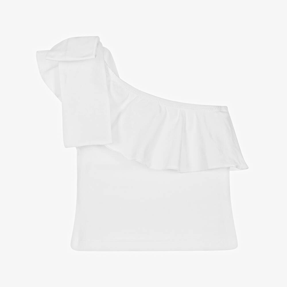 Phi Clothing-Girls Ivory Cotton Asymmetrical Bow Top | Childrensalon Outlet