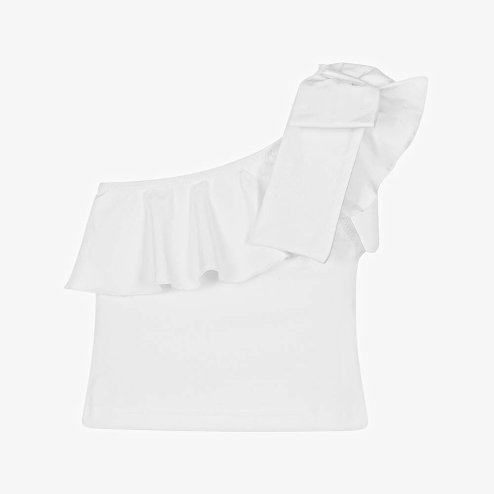 Phi Clothing-بلوزة قطنية عاجية للبنات مع فيونكة غير متناظرة | Childrensalon Outlet