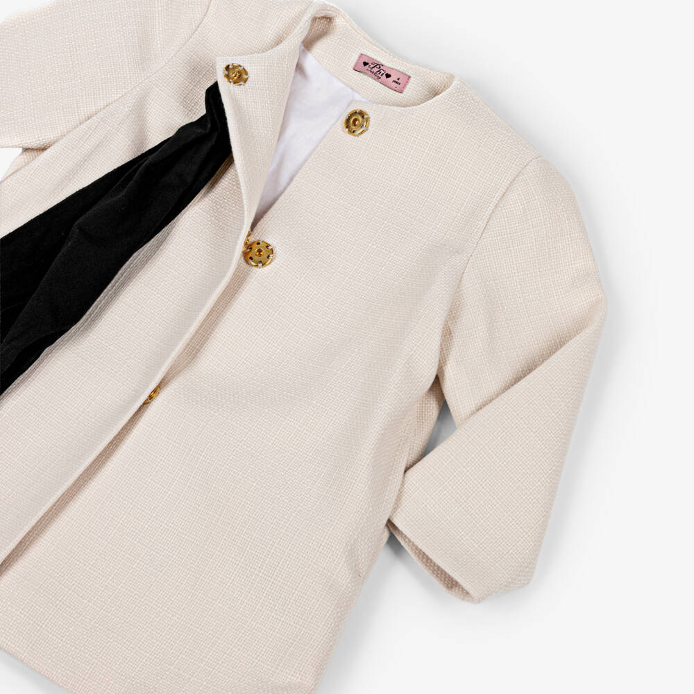 Phi Clothing-Girls Ivory Cotton Coat with Black Bow | Childrensalon Outlet