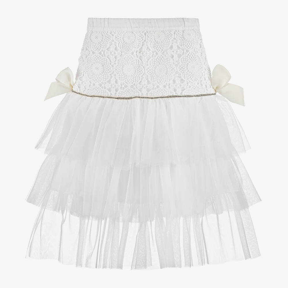 Phi Clothing-Girls Ivory Cotton Lace & Tulle Skirt | Childrensalon Outlet