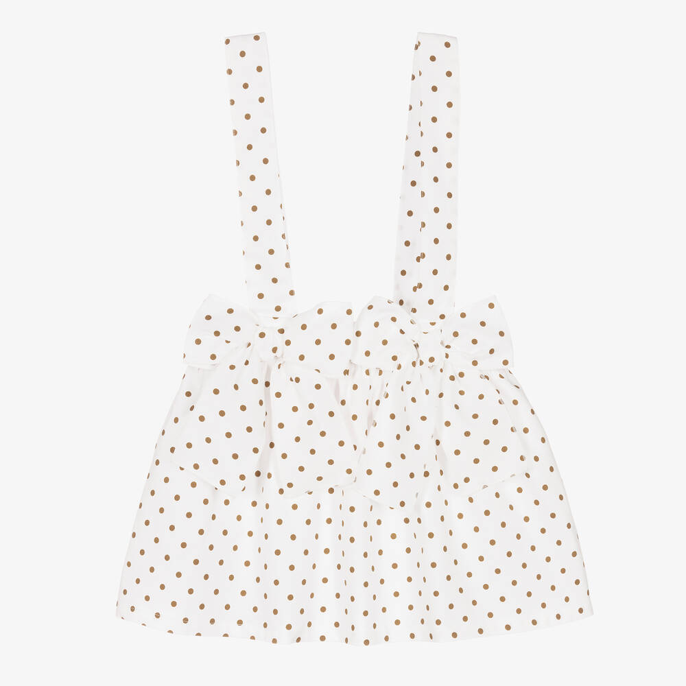 Phi Clothing - Girls Ivory Cotton Polka Dot Skirt | Childrensalon