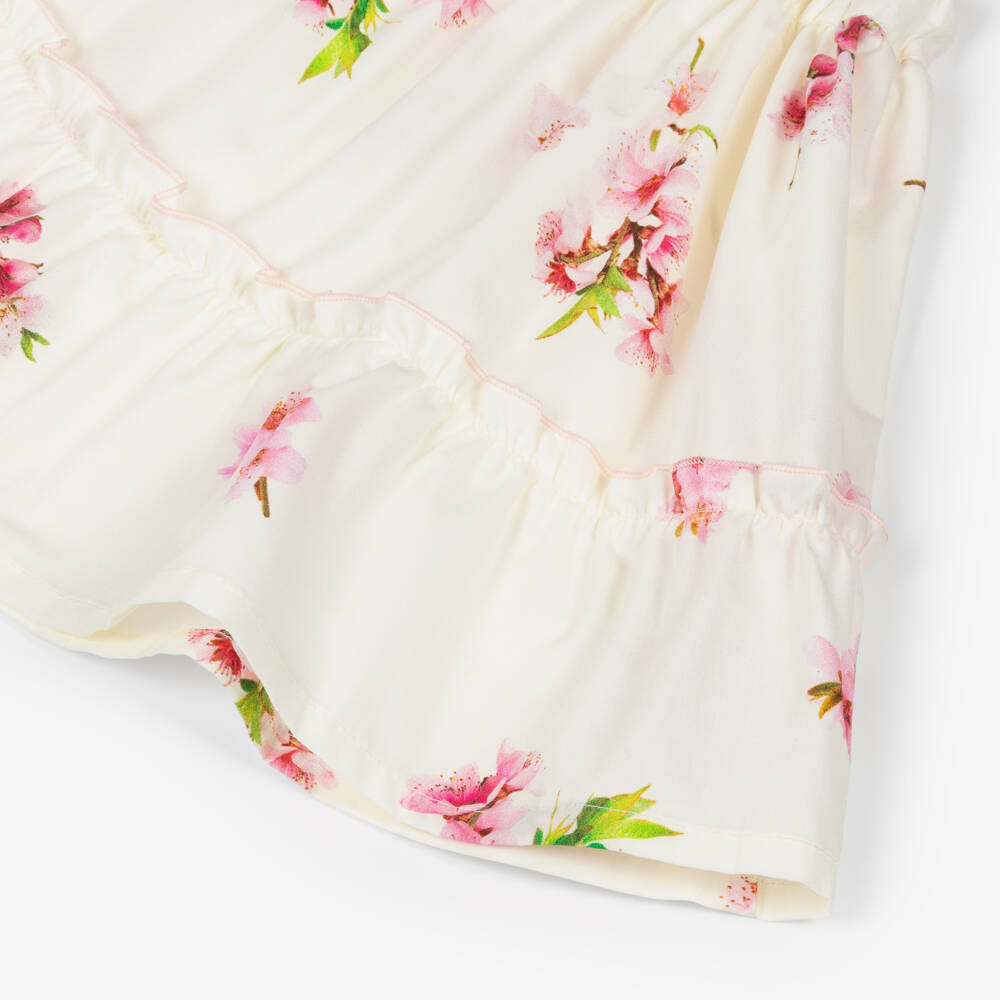 Phi Clothing-Girls Ivory Cotton Skirt Set with Pink Blossom Print | Childrensalon Outlet