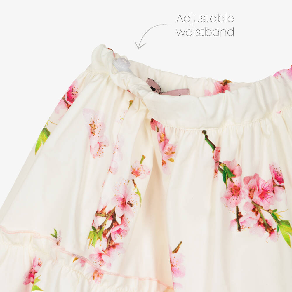 Phi Clothing-Girls Ivory Cotton Skirt Set with Pink Blossom Print | Childrensalon Outlet
