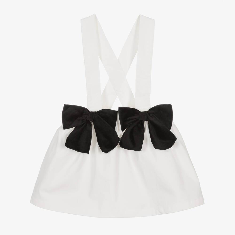 Phi Clothing-Girls Ivory Cotton Skirt with Black Velvet Bows | Childrensalon Outlet