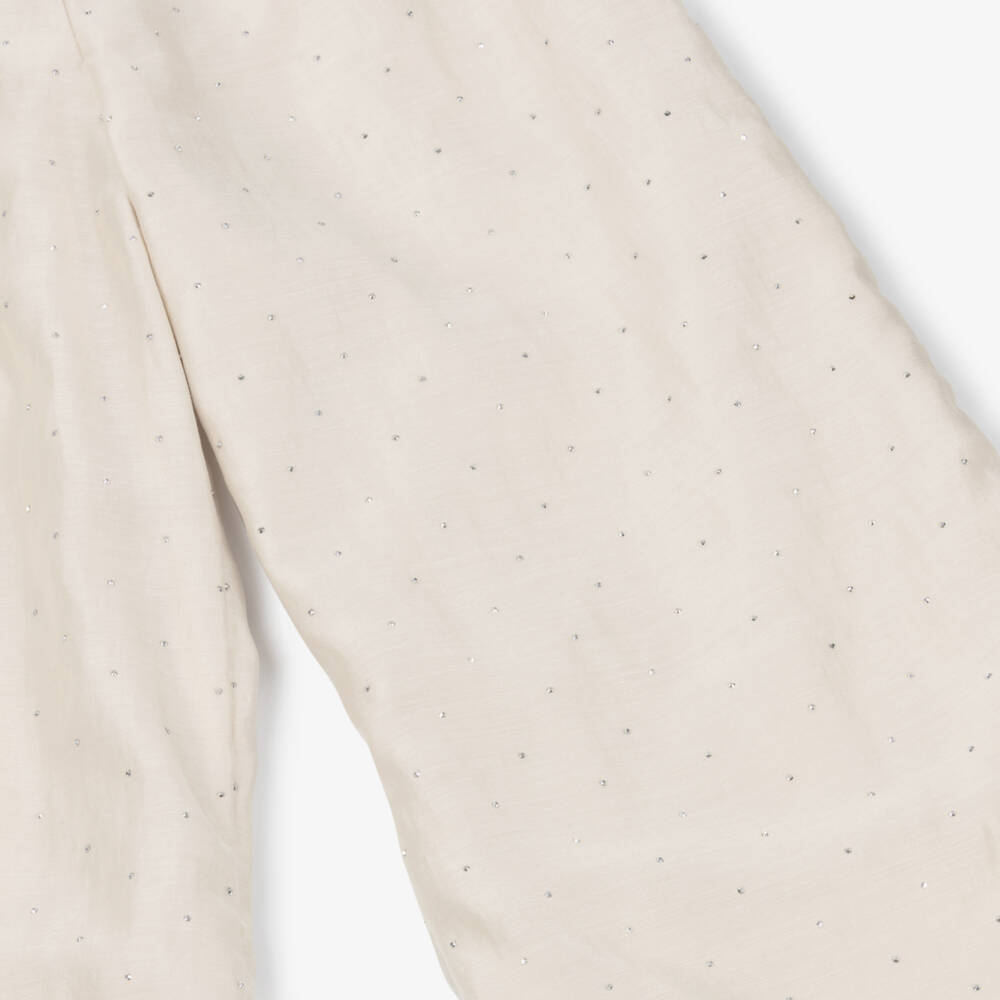 Phi Clothing-Girls Ivory Diamanté Wide Leg Chiffon Trousers | Childrensalon Outlet